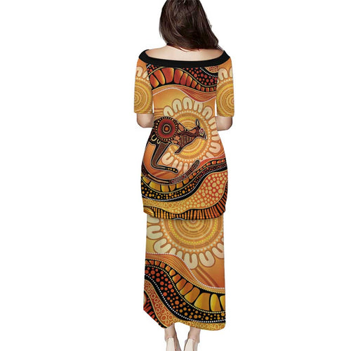 Indigenous Kangaroo Australia Family Matching Puletasi and Hawaiian Shirt Australian Aboriginal Art Proud