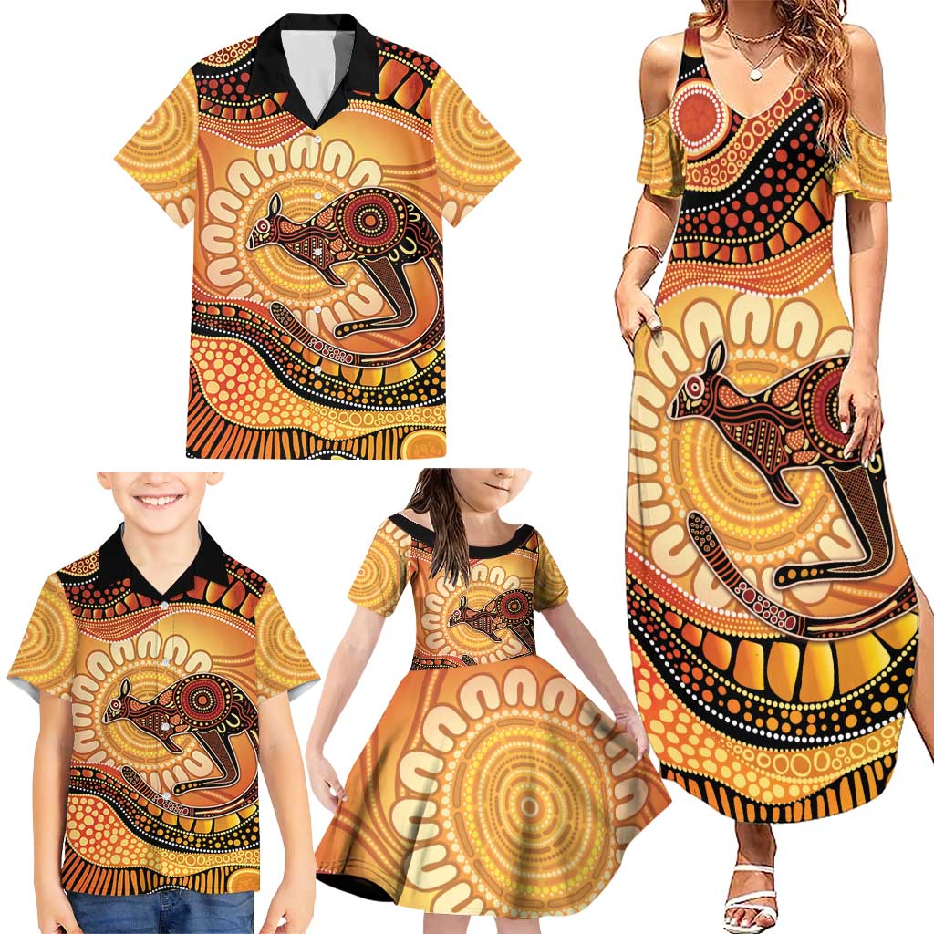 Indigenous Kangaroo Australia Family Matching Summer Maxi Dress and Hawaiian Shirt Australian Aboriginal Art Proud