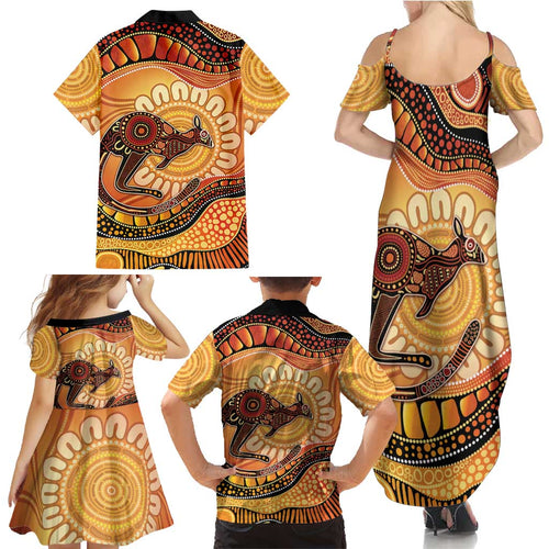 Indigenous Kangaroo Australia Family Matching Summer Maxi Dress and Hawaiian Shirt Australian Aboriginal Art Proud