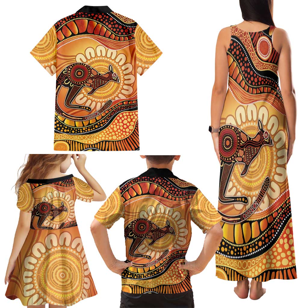 Indigenous Kangaroo Australia Family Matching Tank Maxi Dress and Hawaiian Shirt Australian Aboriginal Art Proud