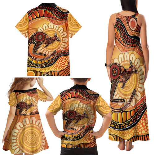 Indigenous Kangaroo Australia Family Matching Tank Maxi Dress and Hawaiian Shirt Australian Aboriginal Art Proud