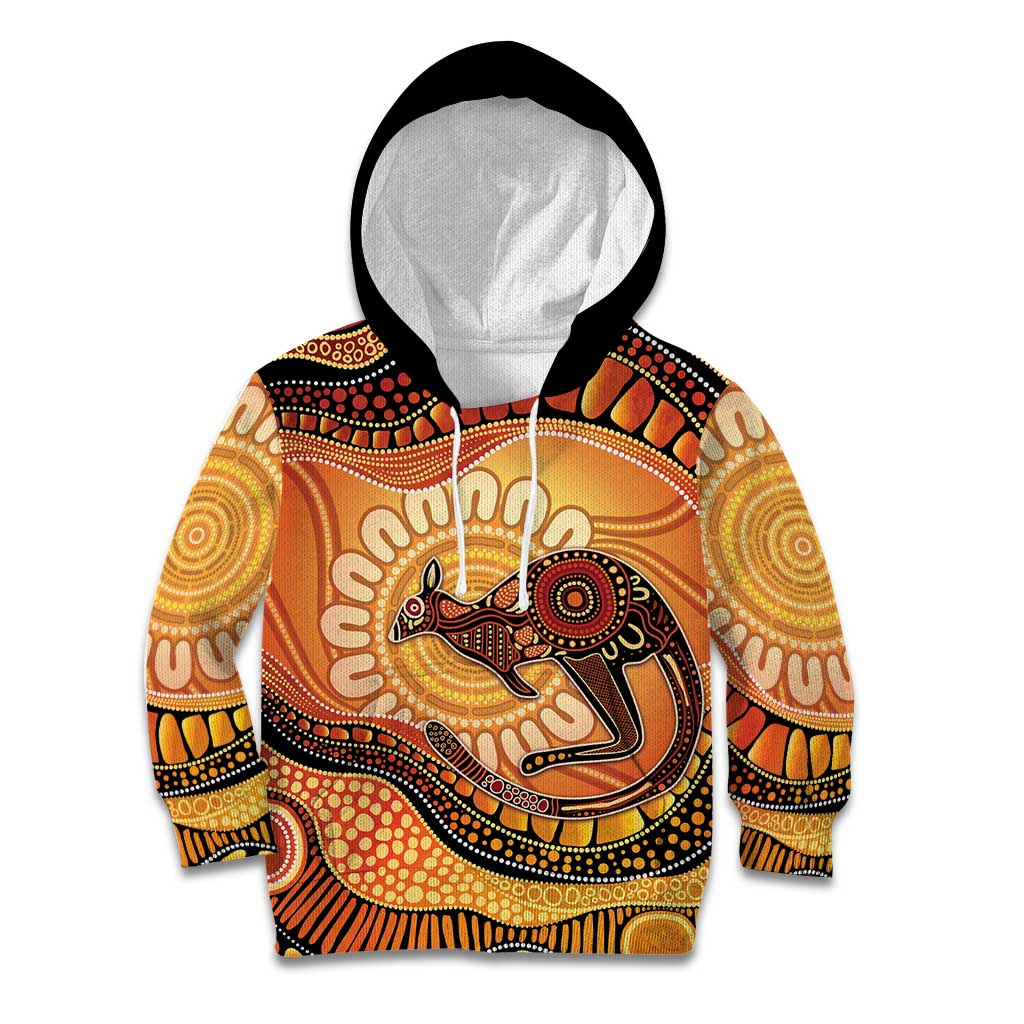 Indigenous Kangaroo Australia Kid Hoodie Australian Aboriginal Art Proud