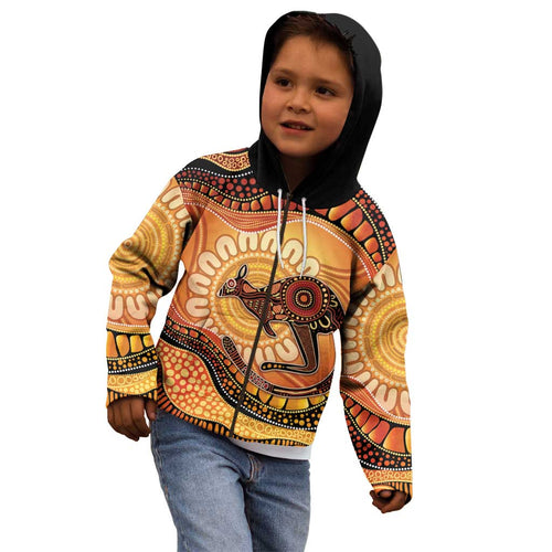 Indigenous Kangaroo Australia Kid Hoodie Australian Aboriginal Art Proud