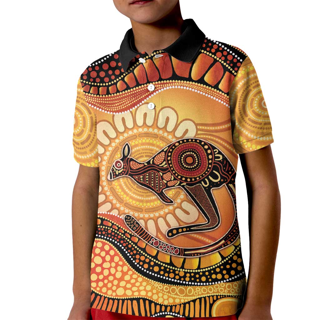 Indigenous Kangaroo Australia Kid Polo Shirt Australian Aboriginal Art Proud
