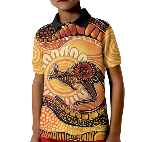 Indigenous Kangaroo Australia Kid Polo Shirt Australian Aboriginal Art Proud