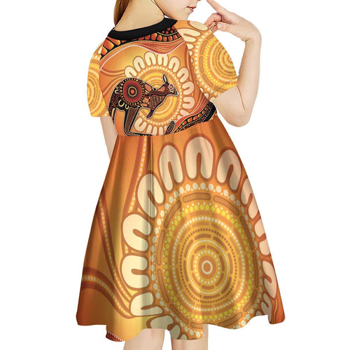 Indigenous Kangaroo Australia Kid Short Sleeve Dress Australian Aboriginal Art Proud