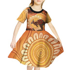 Indigenous Kangaroo Australia Kid Short Sleeve Dress Australian Aboriginal Art Proud