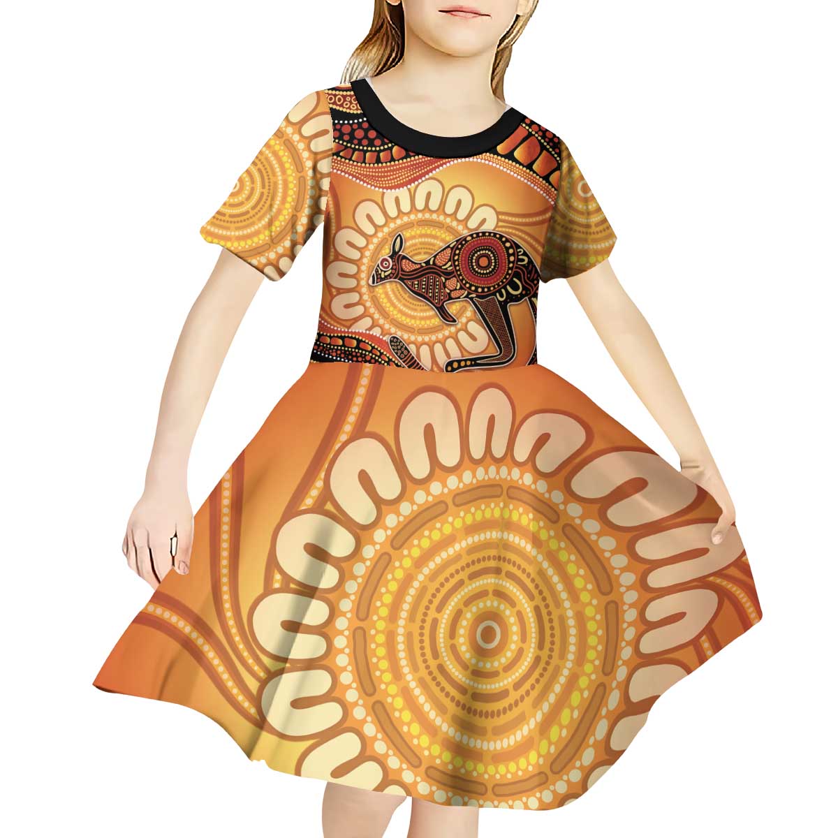 Indigenous Kangaroo Australia Kid Short Sleeve Dress Australian Aboriginal Art Proud