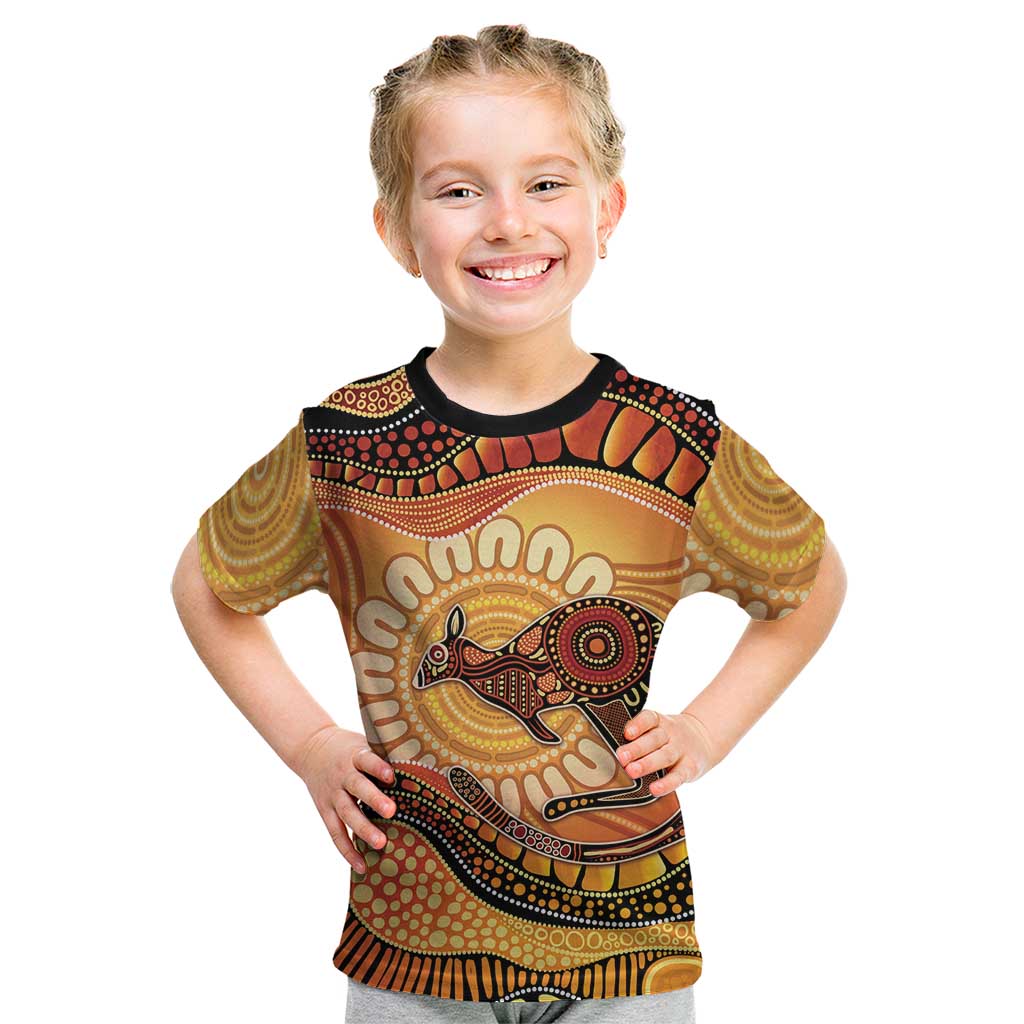 Indigenous Kangaroo Australia Kid T Shirt Australian Aboriginal Art Proud