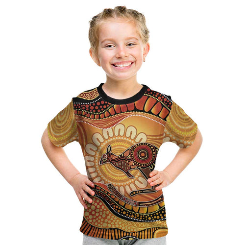 Indigenous Kangaroo Australia Kid T Shirt Australian Aboriginal Art Proud