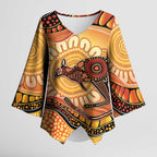 Indigenous Kangaroo Australia Kimono Sleeve Blouse Australian Aboriginal Art Proud