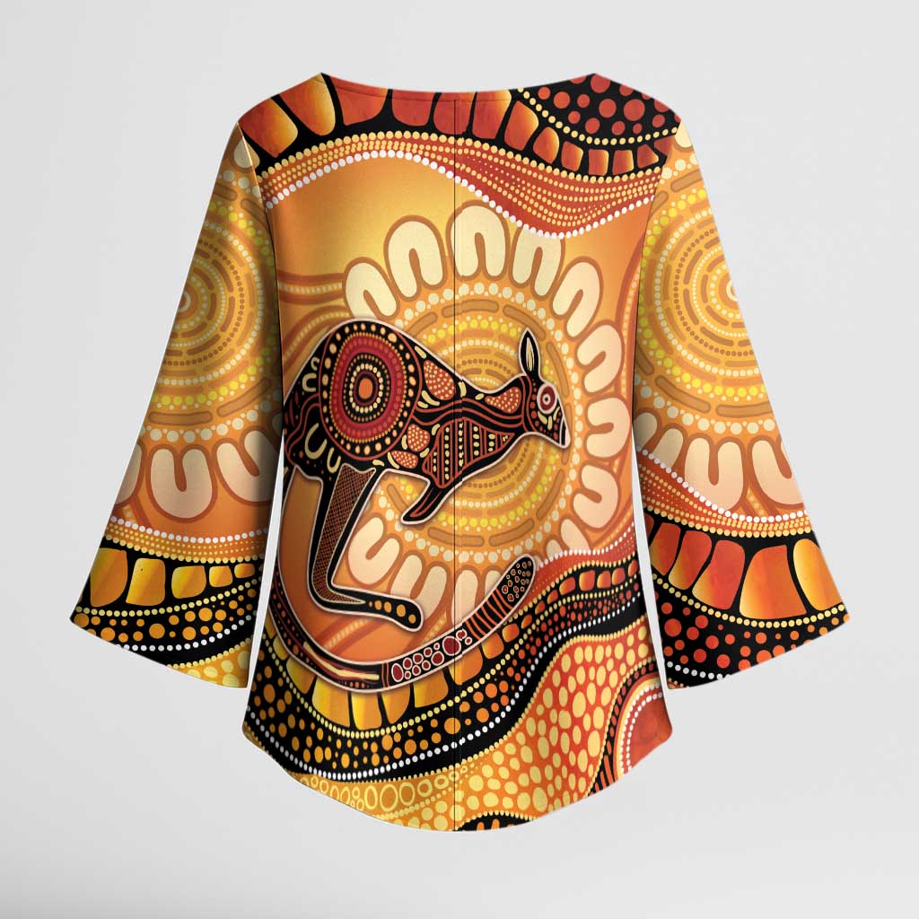 Indigenous Kangaroo Australia Kimono Sleeve Blouse Australian Aboriginal Art Proud