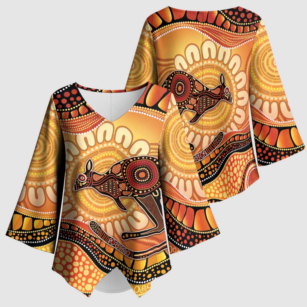 Indigenous Kangaroo Australia Kimono Sleeve Blouse Australian Aboriginal Art Proud