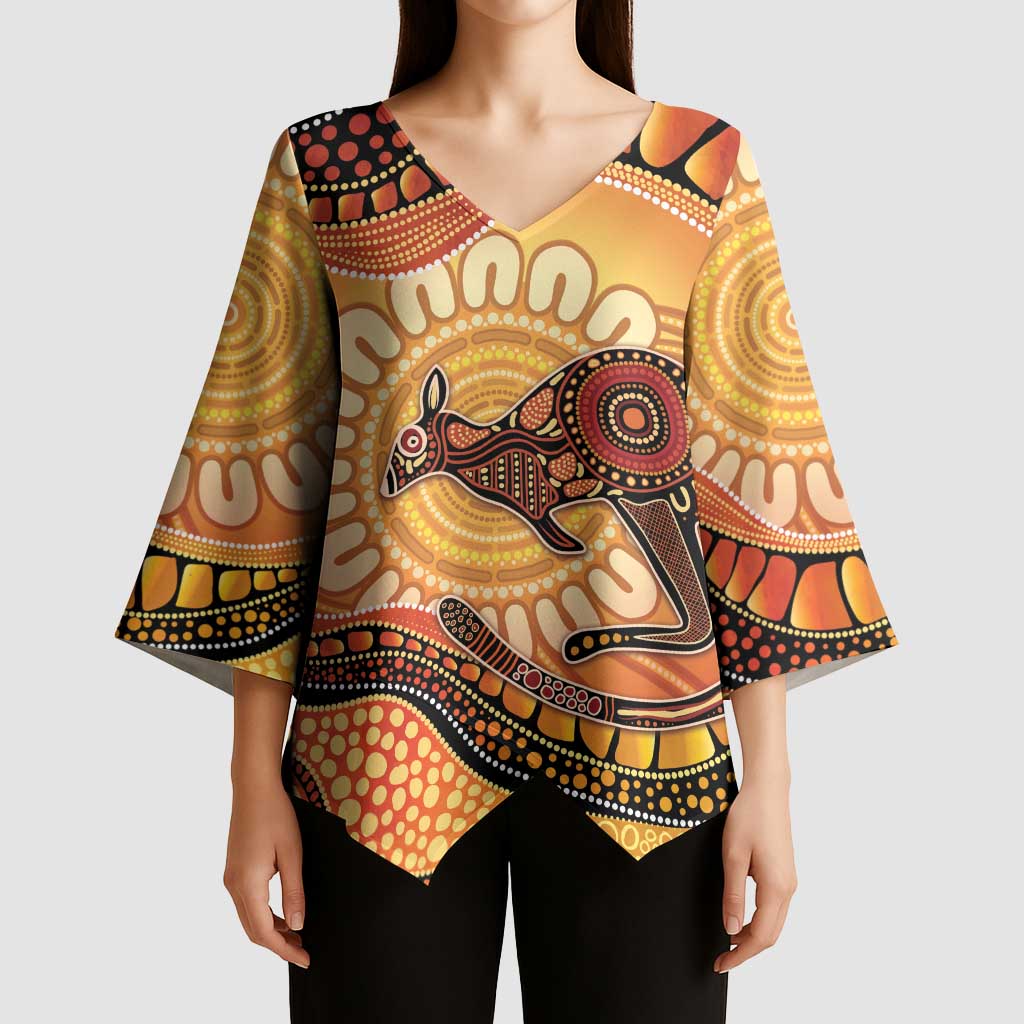 Indigenous Kangaroo Australia Kimono Sleeve Blouse Australian Aboriginal Art Proud