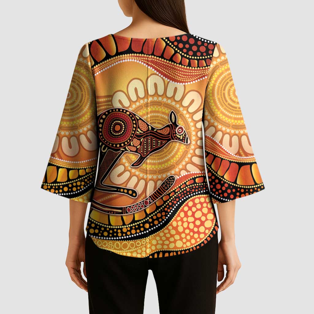 Indigenous Kangaroo Australia Kimono Sleeve Blouse Australian Aboriginal Art Proud
