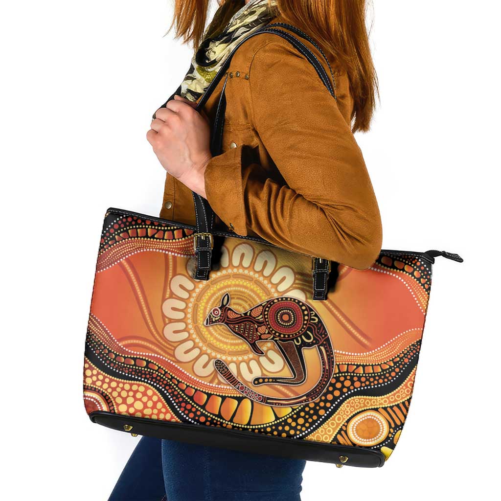 Indigenous Kangaroo Australia Leather Tote Bag Australian Aboriginal Art Proud