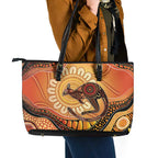 Indigenous Kangaroo Australia Leather Tote Bag Australian Aboriginal Art Proud