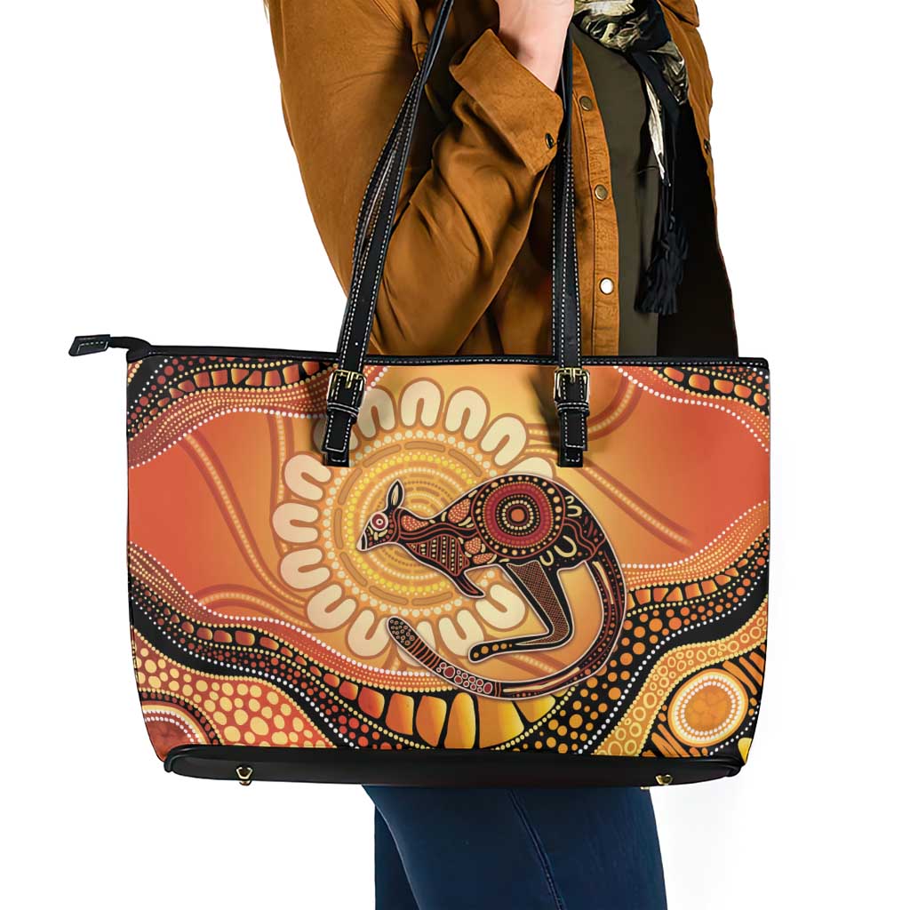 Indigenous Kangaroo Australia Leather Tote Bag Australian Aboriginal Art Proud