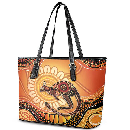 Indigenous Kangaroo Australia Leather Tote Bag Australian Aboriginal Art Proud