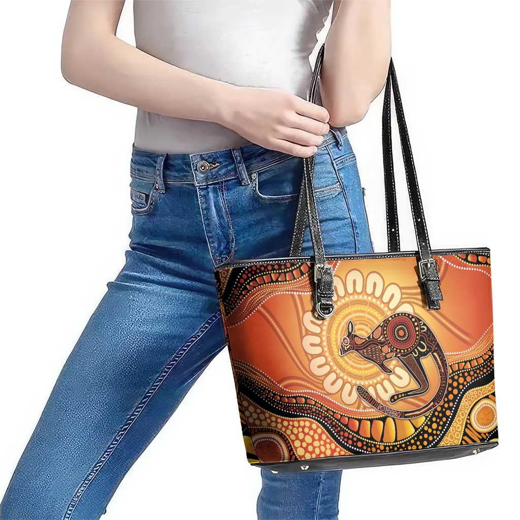 Indigenous Kangaroo Australia Leather Tote Bag Australian Aboriginal Art Proud