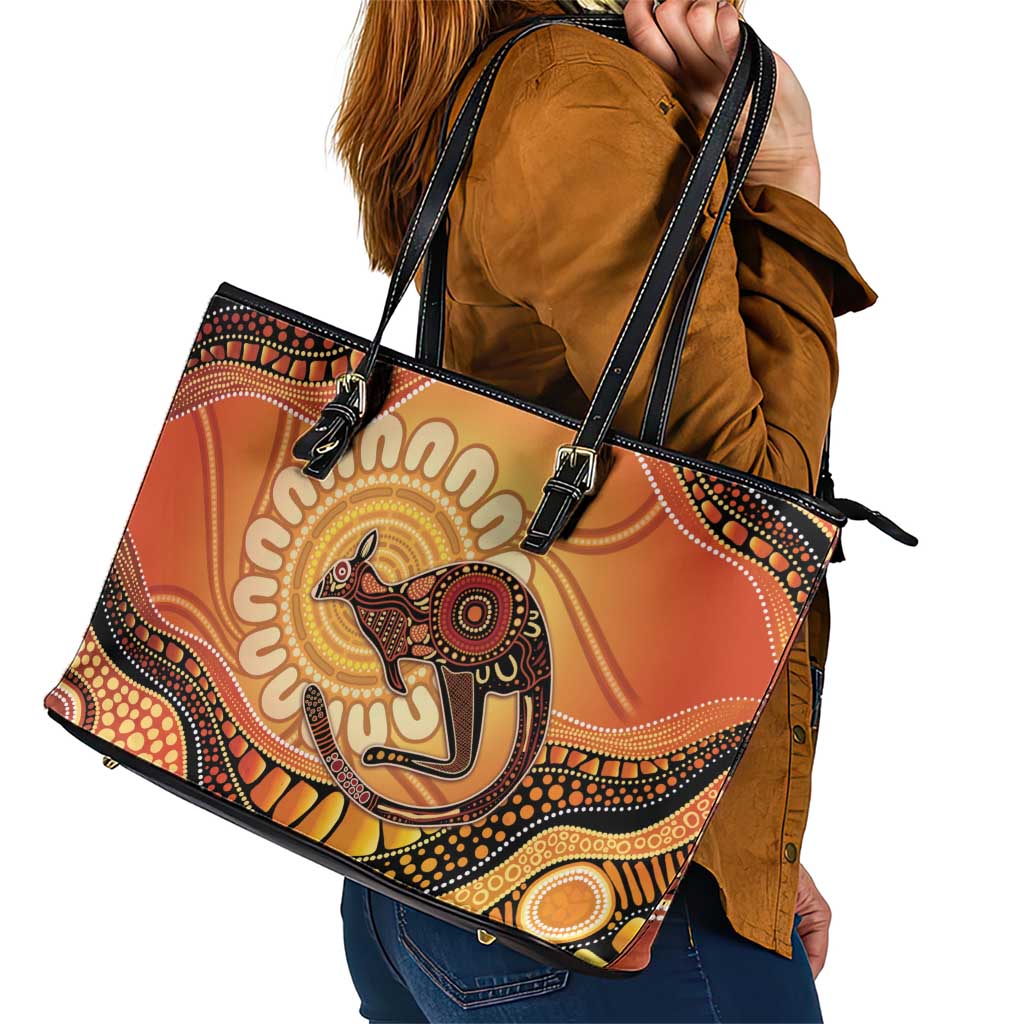 Indigenous Kangaroo Australia Leather Tote Bag Australian Aboriginal Art Proud