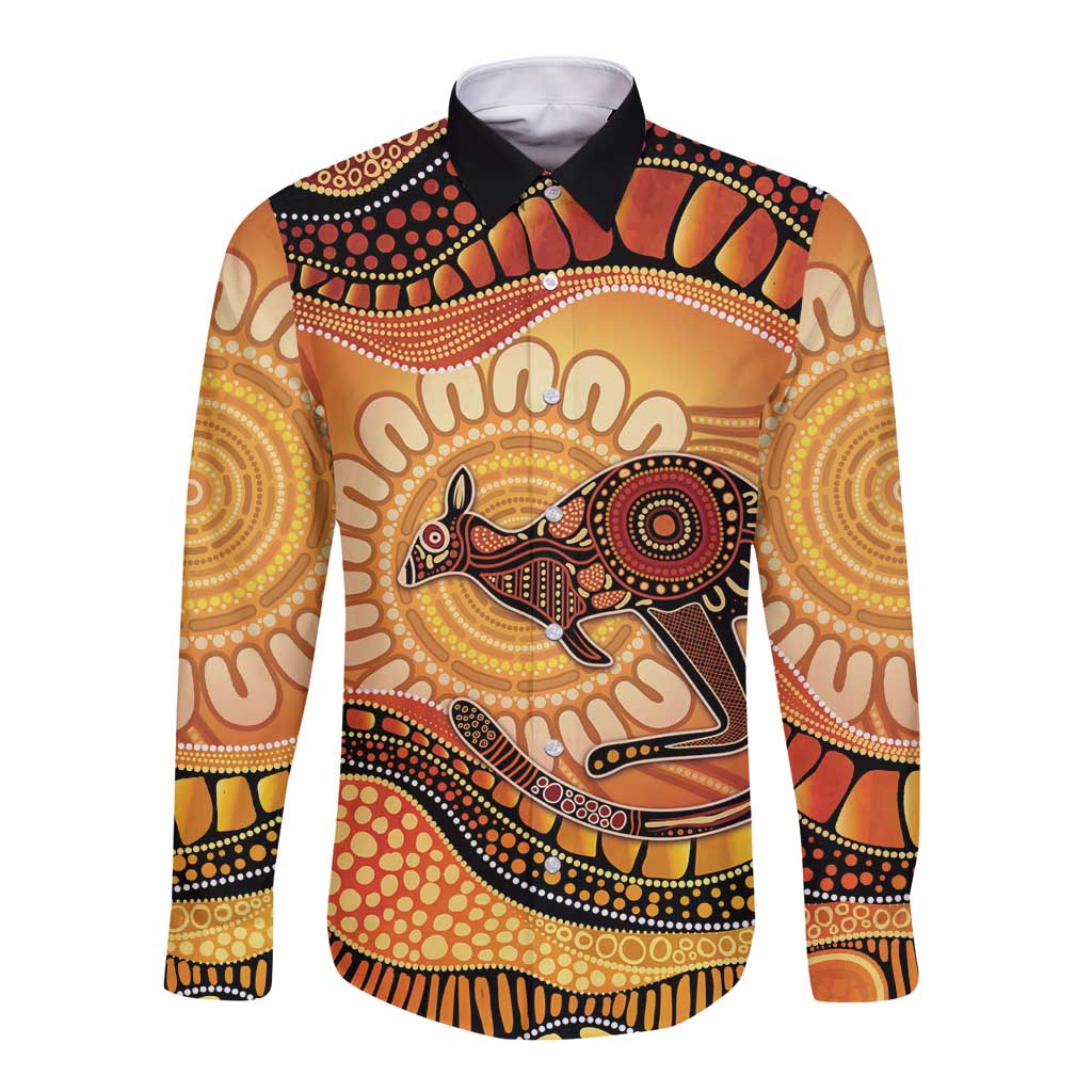 Indigenous Kangaroo Australia Long Sleeve Button Shirt Australian Aboriginal Art Proud