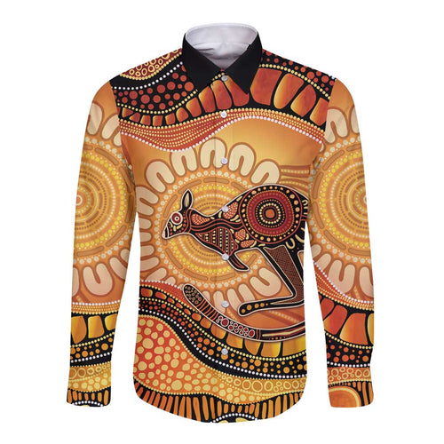 Indigenous Kangaroo Australia Long Sleeve Button Shirt Australian Aboriginal Art Proud