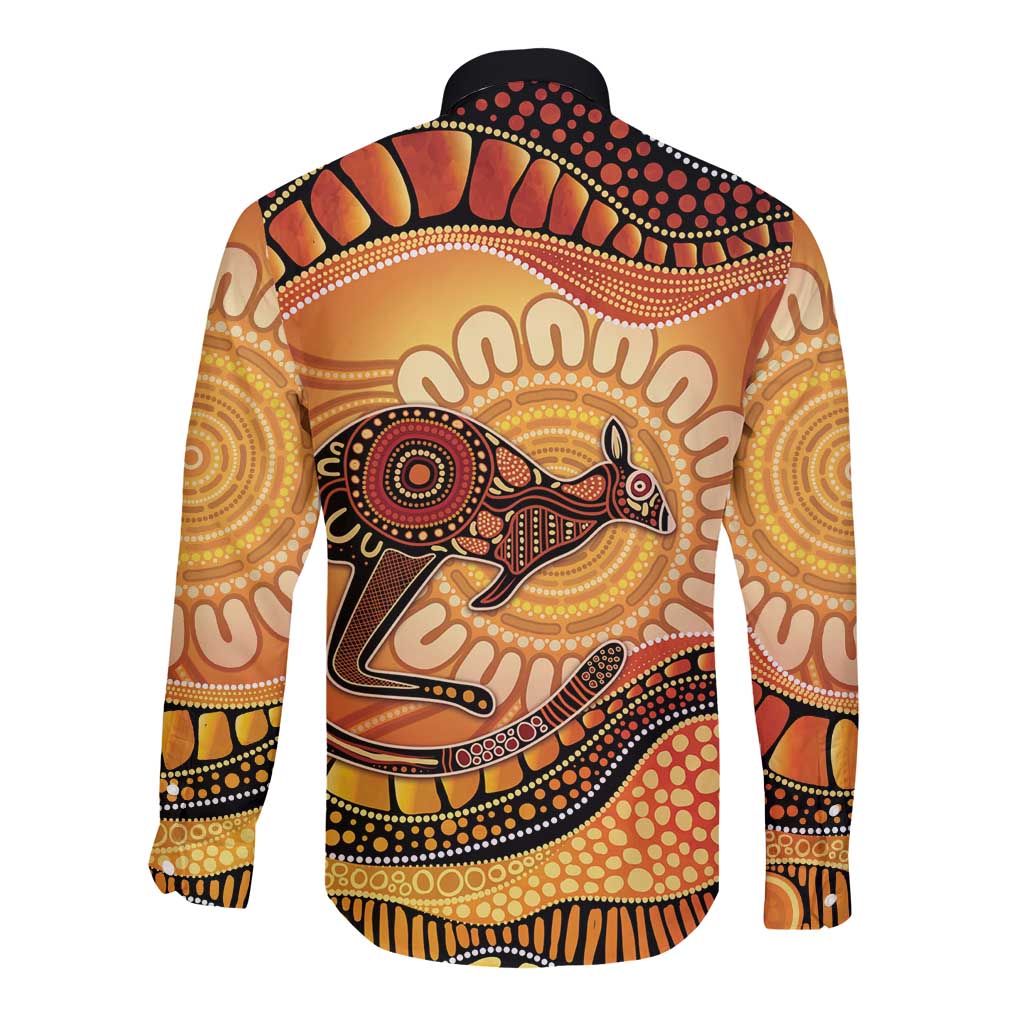 Indigenous Kangaroo Australia Long Sleeve Button Shirt Australian Aboriginal Art Proud