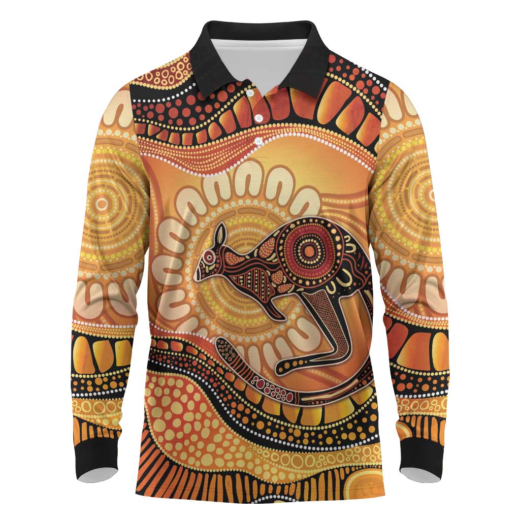 Indigenous Kangaroo Australia Long Sleeve Polo Shirt Australian Aboriginal Art Proud