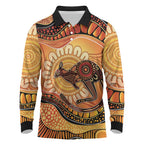 Indigenous Kangaroo Australia Long Sleeve Polo Shirt Australian Aboriginal Art Proud