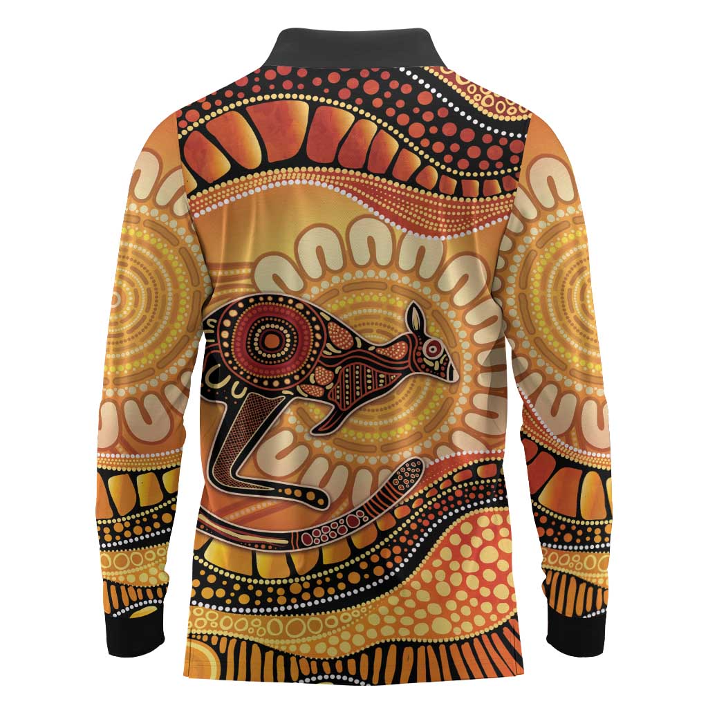 Indigenous Kangaroo Australia Long Sleeve Polo Shirt Australian Aboriginal Art Proud