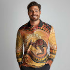 Indigenous Kangaroo Australia Long Sleeve Polo Shirt Australian Aboriginal Art Proud