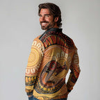 Indigenous Kangaroo Australia Long Sleeve Polo Shirt Australian Aboriginal Art Proud