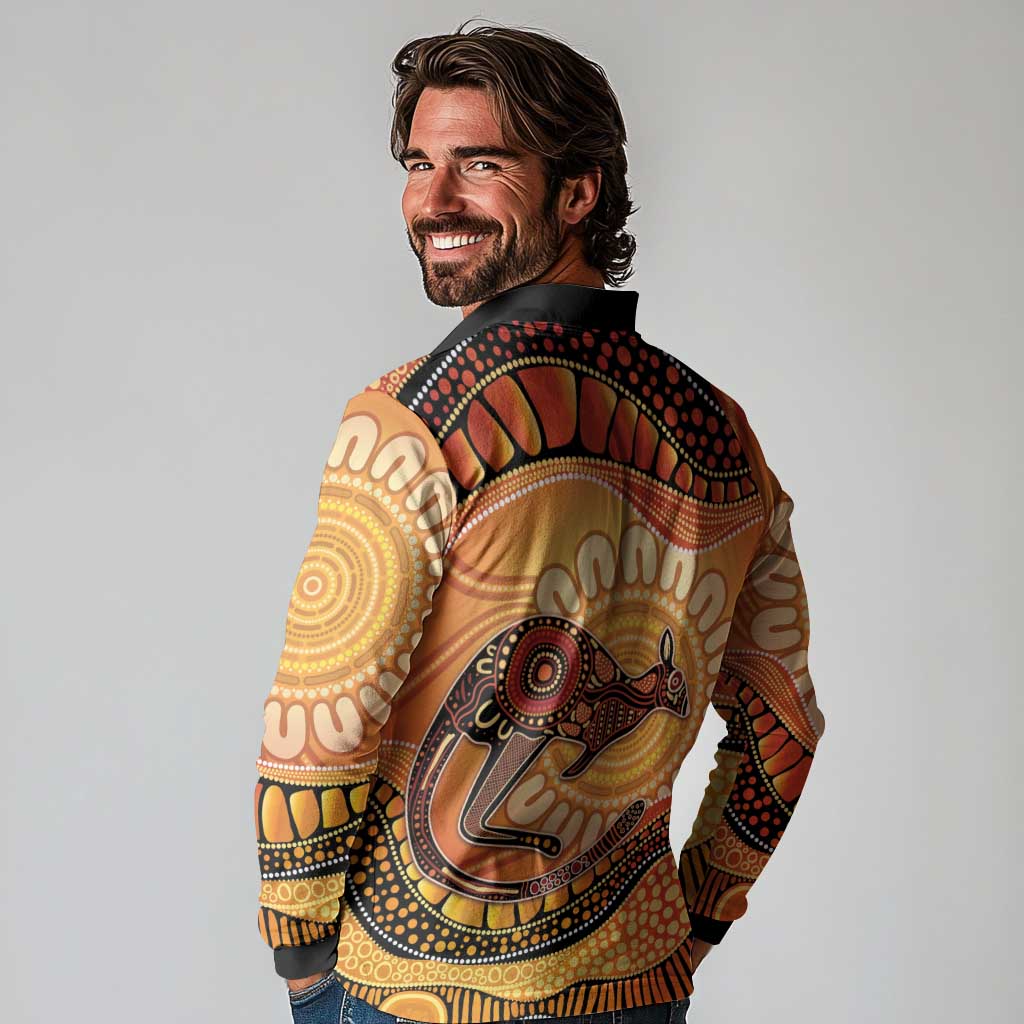 Indigenous Kangaroo Australia Long Sleeve Polo Shirt Australian Aboriginal Art Proud
