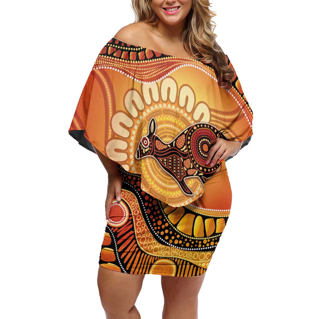 Indigenous Kangaroo Australia Off Shoulder Short Dress Australian Aboriginal Art Proud