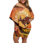 Indigenous Kangaroo Australia Off Shoulder Short Dress Australian Aboriginal Art Proud