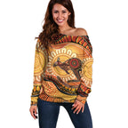 Indigenous Kangaroo Australia Off Shoulder Sweater Australian Aboriginal Art Proud
