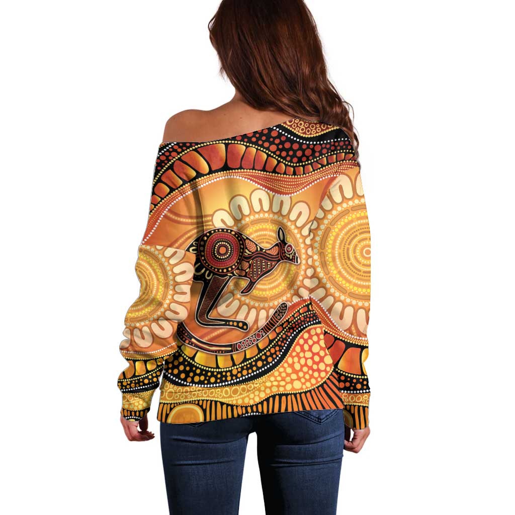 Indigenous Kangaroo Australia Off Shoulder Sweater Australian Aboriginal Art Proud