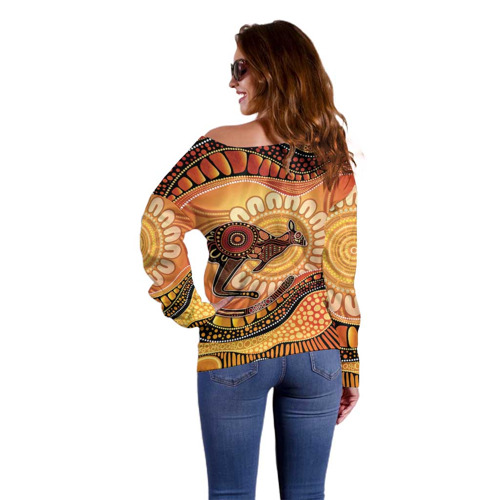 Indigenous Kangaroo Australia Off Shoulder Sweater Australian Aboriginal Art Proud
