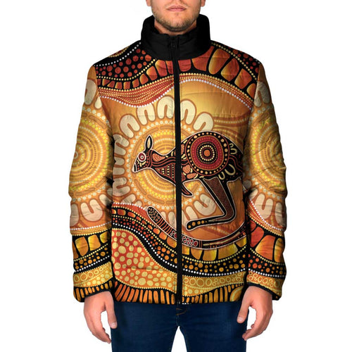 Indigenous Kangaroo Australia Padded Jacket Australian Aboriginal Art Proud