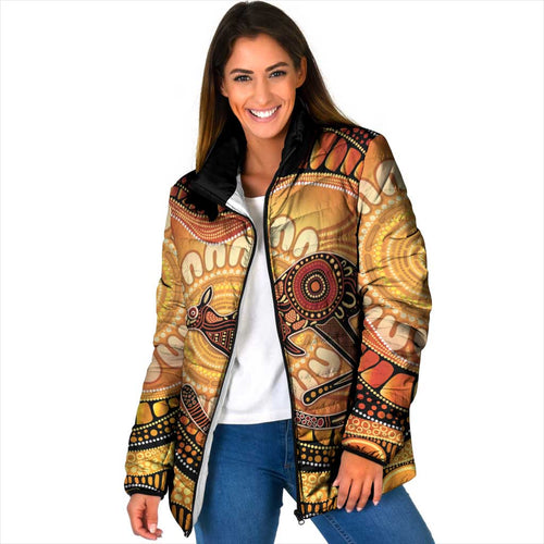 Indigenous Kangaroo Australia Padded Jacket Australian Aboriginal Art Proud