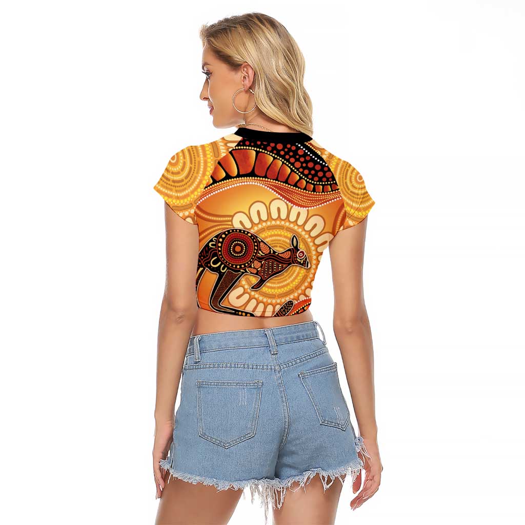Indigenous Kangaroo Australia Raglan Cropped T Shirt Australian Aboriginal Art Proud