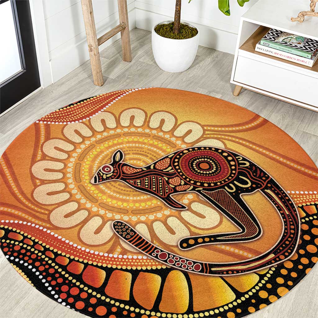 Indigenous Kangaroo Australia Round Carpet Australian Aboriginal Art Proud