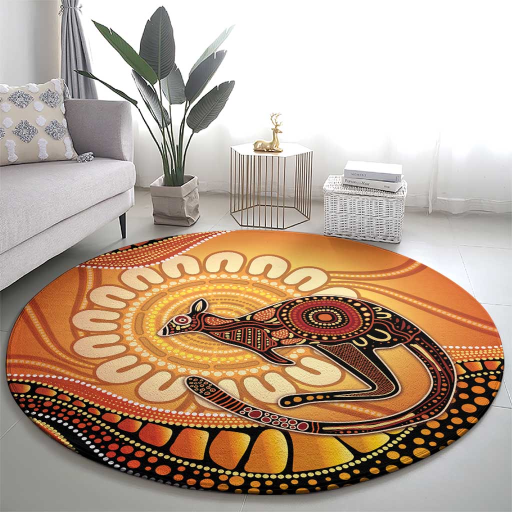 Indigenous Kangaroo Australia Round Carpet Australian Aboriginal Art Proud