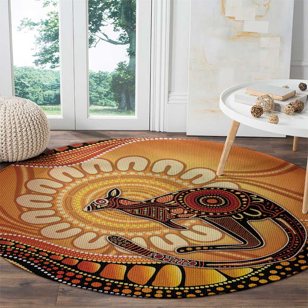 Indigenous Kangaroo Australia Round Carpet Australian Aboriginal Art Proud