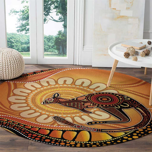 Indigenous Kangaroo Australia Round Carpet Australian Aboriginal Art Proud