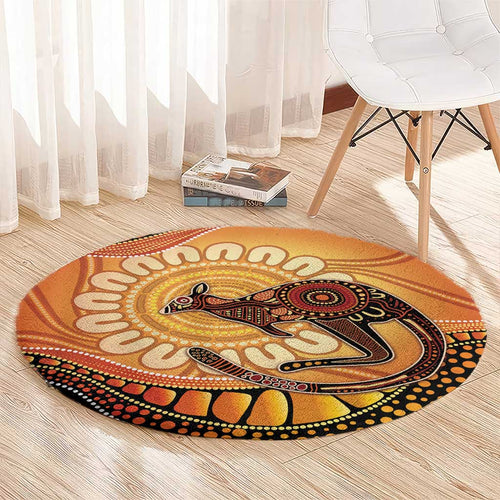 Indigenous Kangaroo Australia Round Carpet Australian Aboriginal Art Proud