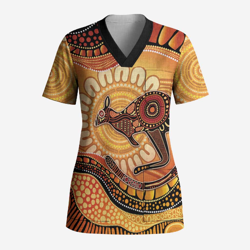 Indigenous Kangaroo Australia Scrub Top Australian Aboriginal Art Proud
