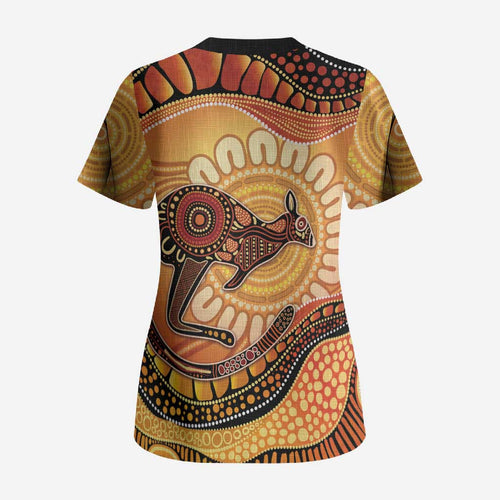 Indigenous Kangaroo Australia Scrub Top Australian Aboriginal Art Proud
