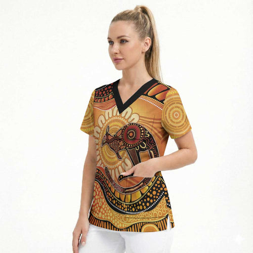 Indigenous Kangaroo Australia Scrub Top Australian Aboriginal Art Proud